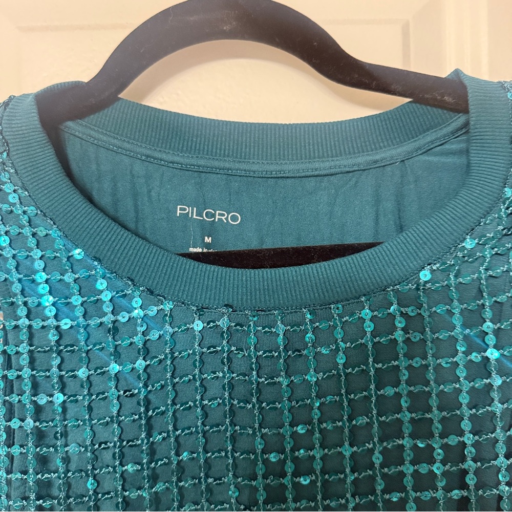 Pilcro Teal Sequin Top
